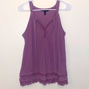Small White House Black Market Purple V-neck Sleeveless Top w/ Drawstrings